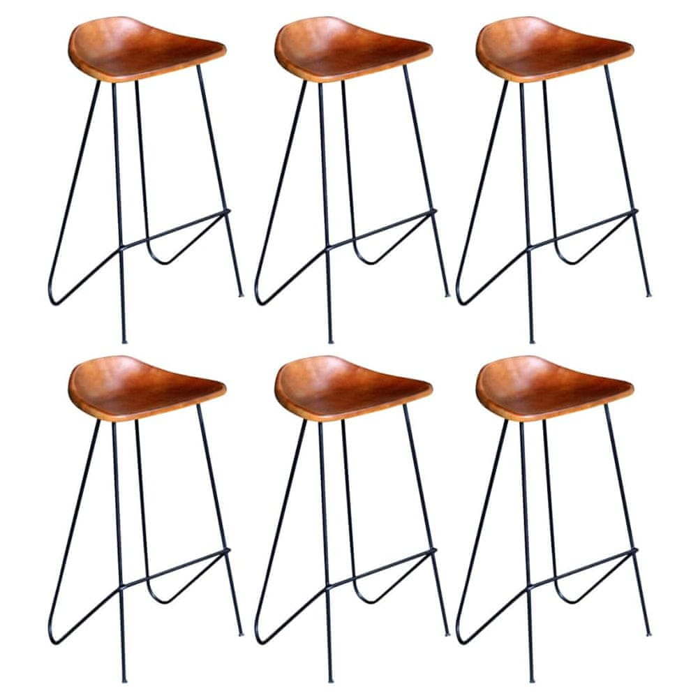 Vidaxl Barové stoličky 6 ks, hnedé, pravá koža